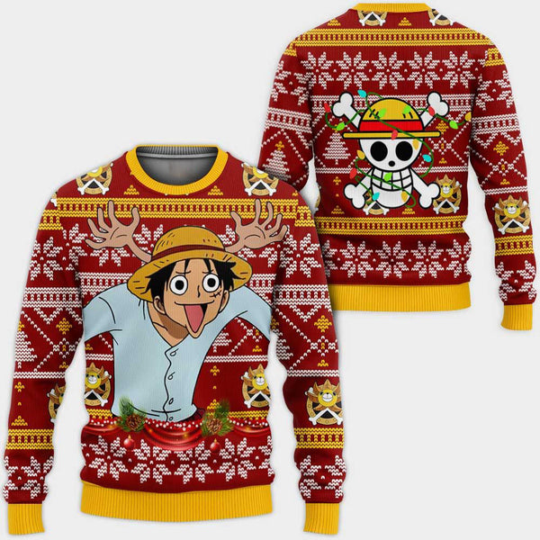 Divesart - Rendier Luffy Ugly Christmas Sweater en Hoodie Custom One Piece Anime Xmas Gifts